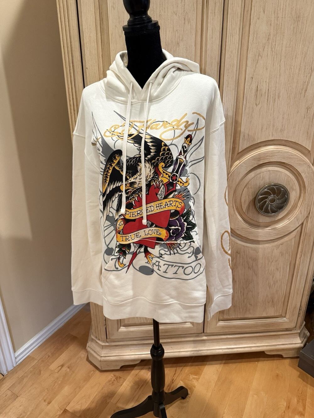 Ed Hardy Ivory Eagle Hoodie Men’s Size XXLarge Nwt